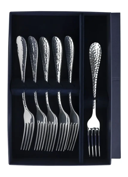 1643НБ01801 Серебряный столовый набор  "Капелька кованая" на 6 персон (6 предметов)