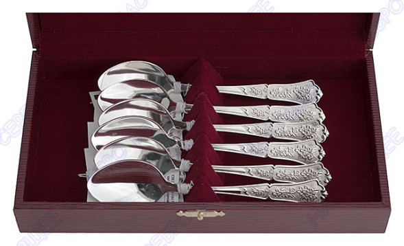 8012 Серебряный чайный набор на 6 персон «Цветочные узоры»