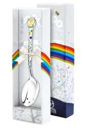 Серебряная детская ложка «Ангелочек» с золочением и эмалью для мальчика