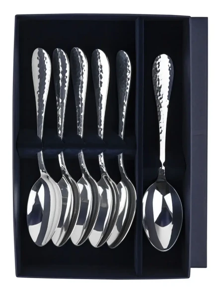 1598НБ01801 Серебряный столовый набор "Капелька кованая" на 6 персон (6 предметов)