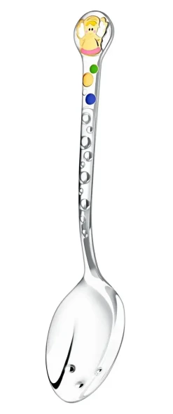 450ЛЖ05808_р Серебряная детская ложка «Ангелочек» с золочением и эмалью для девочки