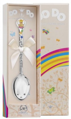 Серебряная детская ложка «Ангелочек» с эмалью для девочки в подарочном футляре