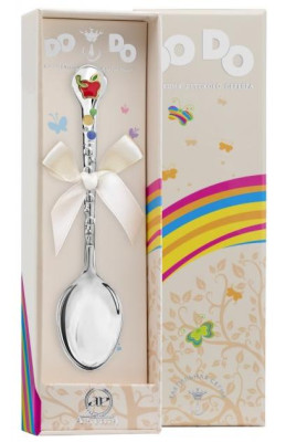 Серебряная детская ложка «Яблочко» с эмалью