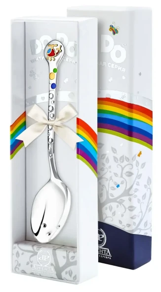 390ЛЖ05808 Серебряная детская ложка «Вертолётик» с эмалью
