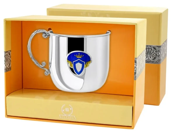 484КР05808 Серебряная детская кружка «Принц» с эмалью