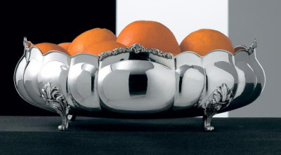 AL2115/B Ваза для фруктов посеребрённая на ножках «Барокко» средняя