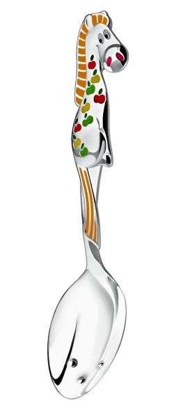267ЛЖ05807_р Серебряная детская ложка «Лошадка в яблоках» с рыжей эмалью