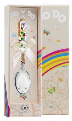 267ЛЖ05007 Серебряная детская ложка «Лошадка в яблоках» с рыжей эмалью