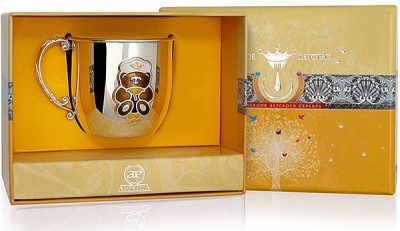 Серебряная детская кружка «Мишка» с эмалью