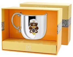 Серебряная детская кружка «Мишка» с эмалью