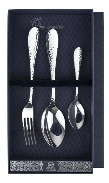 1646НБ01801 Серебряный столовый набор "Капелька кованая" на 1 персону (3 предмета)