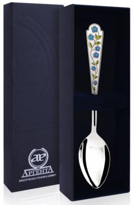 120ЛЖ03807 Серебряная чайная ложка «Лето Василек» с эмалью