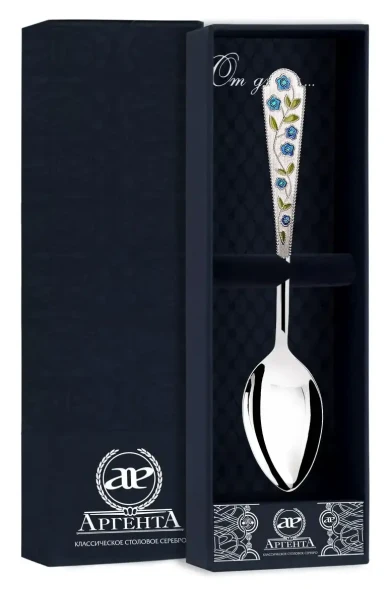 120ЛЖ03807 Серебряная чайная ложка «Лето Василек» с эмалью