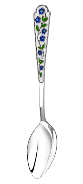120ЛЖ03807 Серебряная чайная ложка «Лето Василек» с эмалью