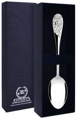 715ЛЖ03007 Серебряная чайная ложка «Роза» с белой эмалью в подарочном футляре
