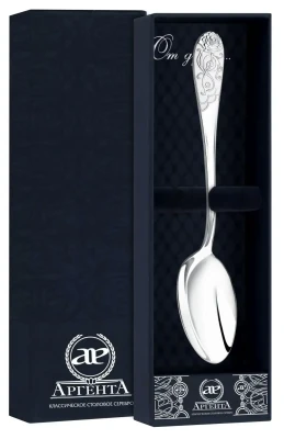 715ЛЖ03807_б Серебряная чайная ложка «Роза» с белой эмалью