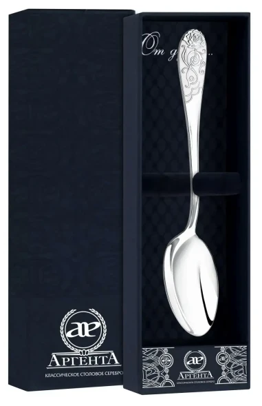 715ЛЖ03807_б Серебряная чайная ложка «Роза» с белой эмалью