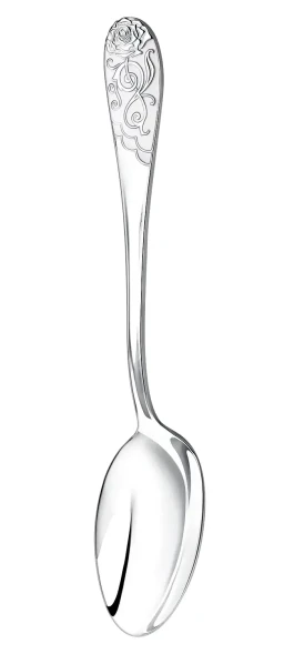 715ЛЖ03807_б Серебряная чайная ложка «Роза» с белой эмалью