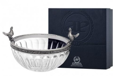 Серебряная конфетница «Глухарь» с чернением