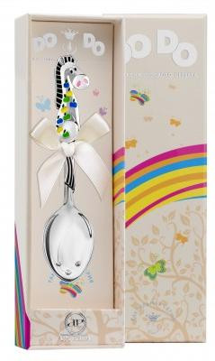 267ЛЖ05807 Серебряная детская ложка «Лошадка в яблоках» с черной эмалью