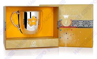 Серебряная детская кружка «Звезда» для девочки с эмалью