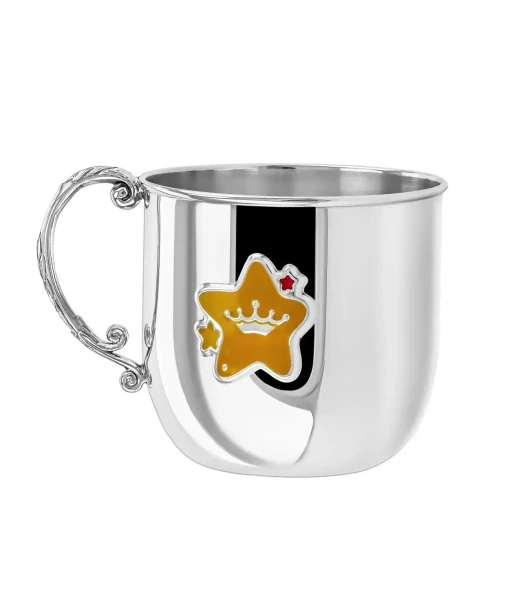 481КР05807_к Серебряная детская кружка «Звезда» для девочки с эмалью
