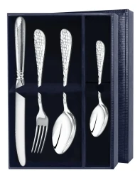 Серебряный столовый набор "Капелька кованая" на 1 персону (4 предмета)