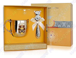 Набор детского серебра с кружкой «Мишка» с погремушкой