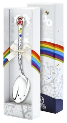 Серебряная детская ложка «Медвежонок» с малиновой эмалью