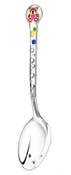 Серебряная детская ложка «Медвежонок» с малиновой эмалью