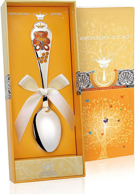 442ЛЖ05808 Серебряная детская ложка «Мишка» с эмалью