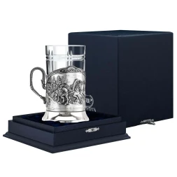 Серебряный подстаканник «Тройка» с чернением