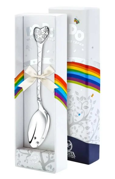 264ЛЖ05801 Серебряная детская ложка «Сердце с цветами»