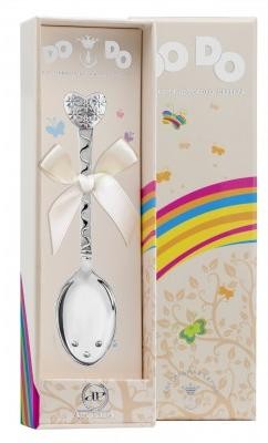 264ЛЖ05001 Серебряная детская ложка «Сердце с цветами» в подарочном футляре