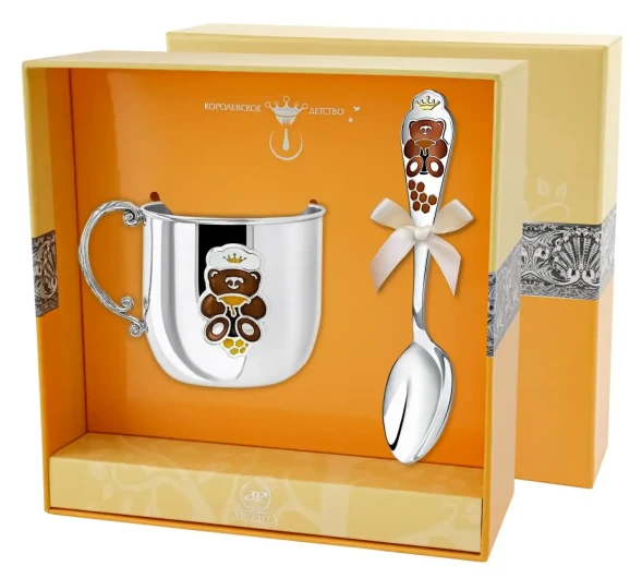 610НБ05808 Набор детского серебра с кружкой «Мишка»