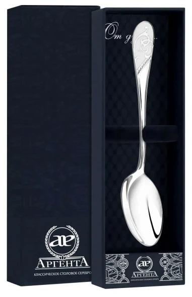 736ЛЖ03807_б Серебряная чайная ложка «Кружевные узоры» с белой эмалью