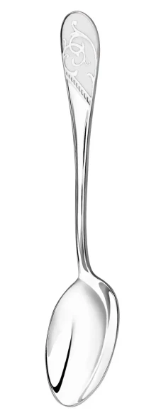 736ЛЖ03807_б Серебряная чайная ложка «Кружевные узоры» с белой эмалью