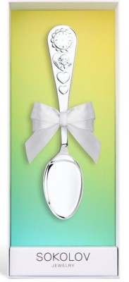 2301010003 Серебряная детская ложка «Часы с сердечком»