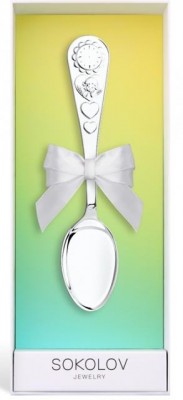 2301010003 Серебряная детская ложка «Часы с сердечком» в подарочном футляре
