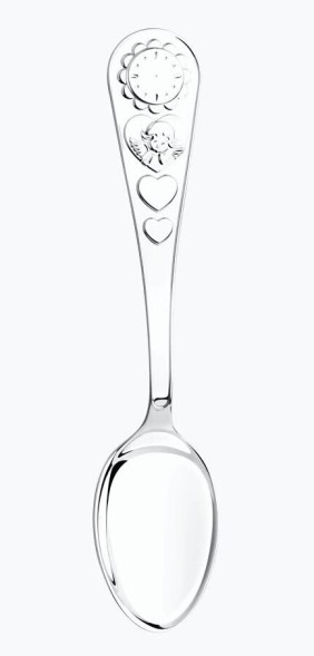 2301010003ф Серебряная детская ложка «Часы с сердечком»