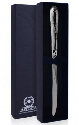 1211НЖ01006 Серебряный столовый нож «Престиж» с чернением в подарочном футляре
