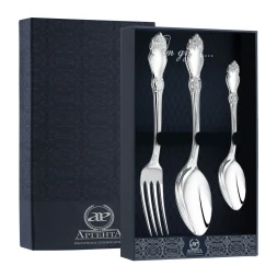 Серебряный столовый набор "Серебряная роза" на 1 персону (3 предмета)