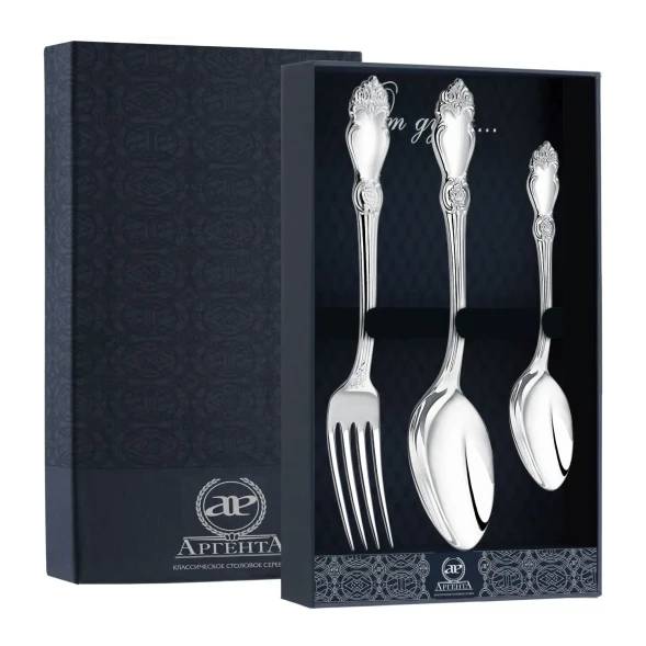 1686НБ01801 Серебряный столовый набор "Серебряная роза" на 1 персону (3 предмета)