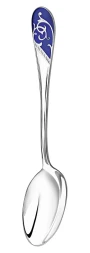 Серебряная чайная ложка «Кружевные узоры» с синей эмалью