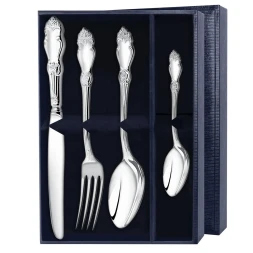 Серебряный столовый набор "Серебряная роза" на 1 персону (4 предмета)