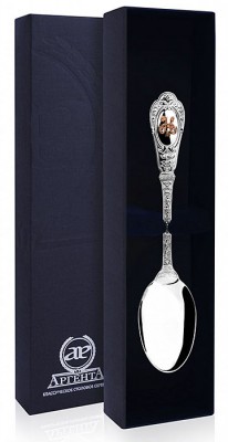 682ЛЖ03012 Серебряная чайная ложка «Фамильная» с логотипом «Н» в подарочном футляре