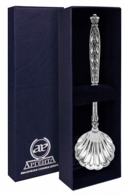 913ЛЖ12006 Серебряная ложка для икры «Триумфальная» с чернением в подарочном футляре