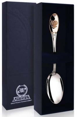 235ЛЖ03002 Серебряная чайная ложка «Единство» с золочением в подарочном футляре