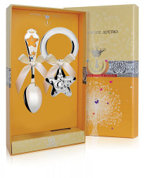 Набор детского серебра «Звездочка» с погремушкой на кольце для мальчика