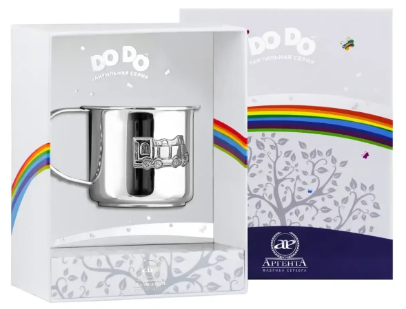 1035КР05808 Серебряная детская кружка «Паровозик» с золочением